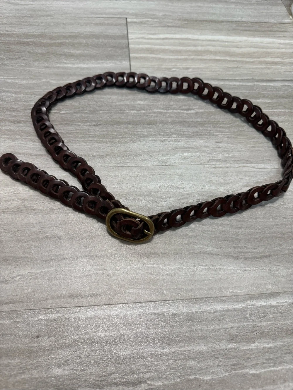 Men's Brown Leather Link Belt with Antique Brass Buckle